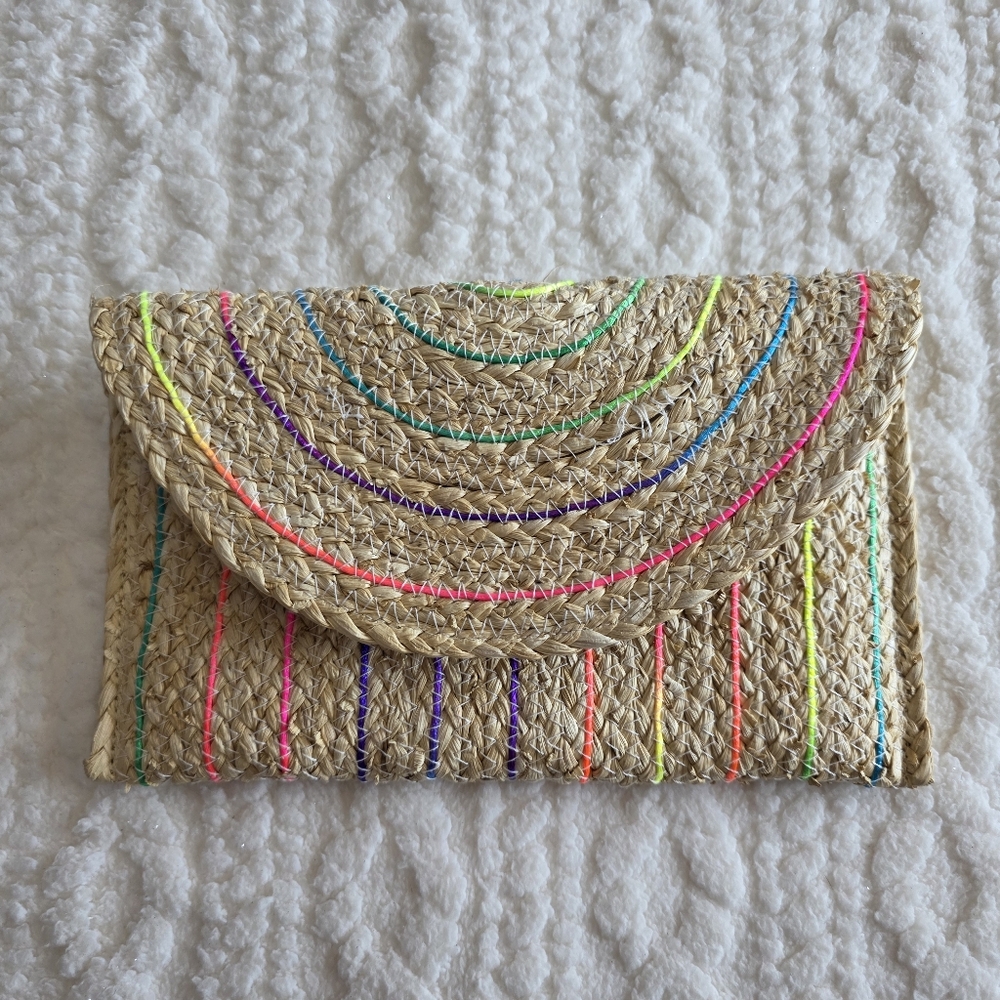 Sol and Mer Neon Straw Crossbody Clutch NWT